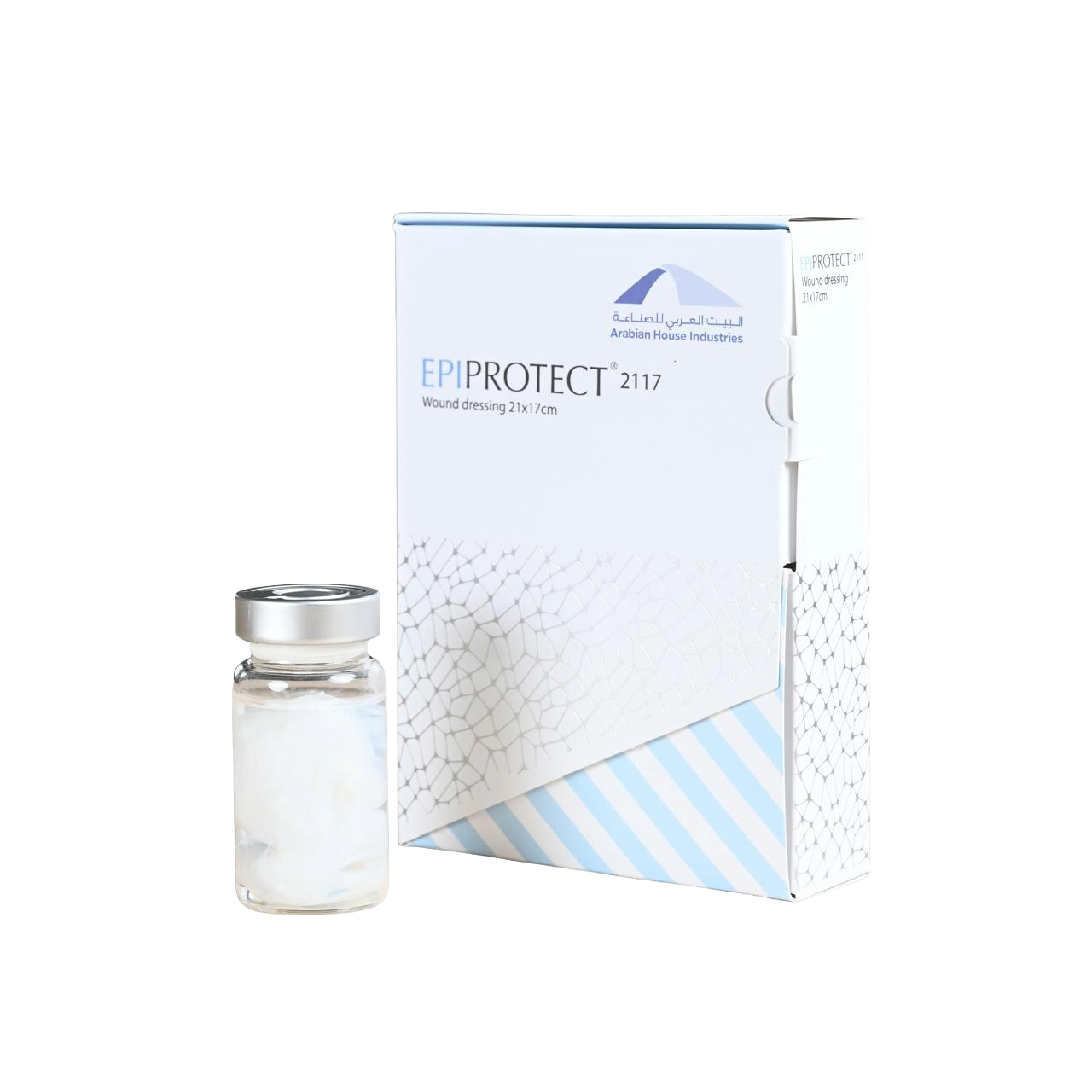 EpiProtect 2117 — AHI-branded retail box and biosynthetic dressing vial
